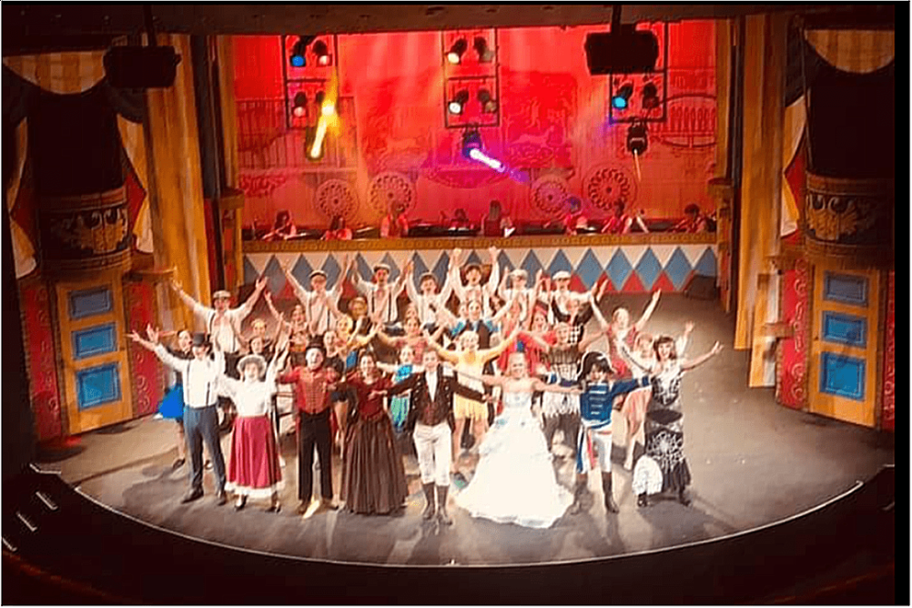 Barnum cast taking the applause on stage